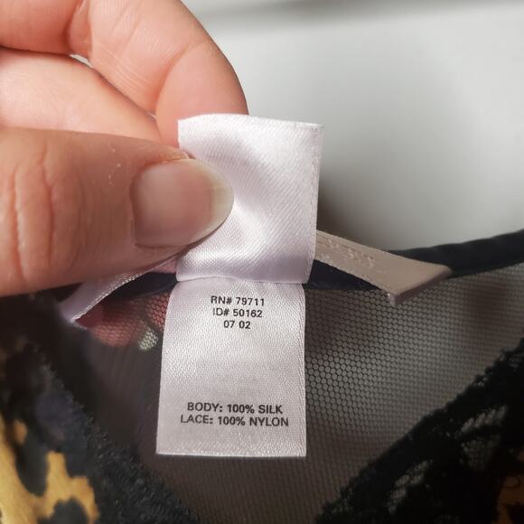 Victoria's Secret Vintage Leopard Print Silk Chemise Slip Black Lace Trim Medium - Picture 5 of 16